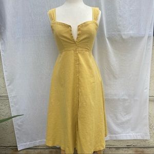 LINEN SUN DRESS Yellow Button-up Midi Dress